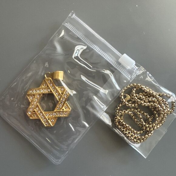 Stainless Steel Jewish Israel Star of David Necklace Bar Mitzvah Gold Zirconia - Picture 6 of 6